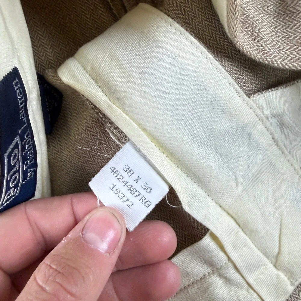 Vintage Polo Ralph Lauren Pants Men 38x30 (Fit 36x30) Beige Linen Double Pleated